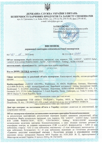Гігієнічний висновок: фарба штемпельна, туш, чорнило